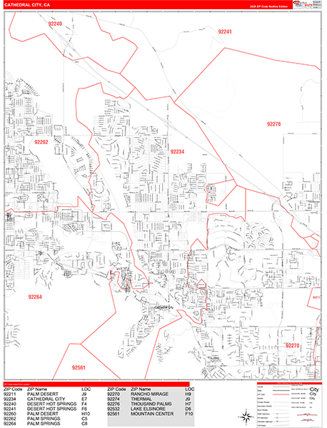 Cathedral City Map Red Line Style